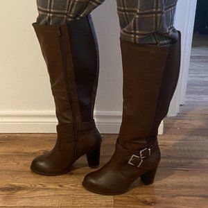 TORRID - BROWN BUCKLE HEEL BOOT (WIDE WIDTH & WIDE CALF)